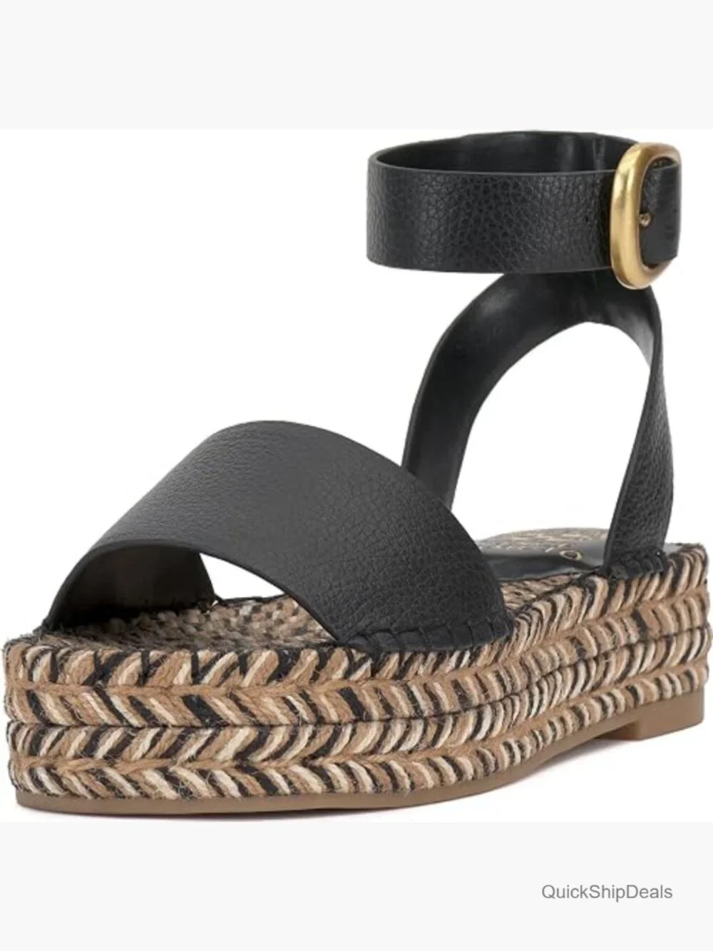 Espadrille Platform Sandals with Braided Jute Platform and Buckled Ankle Strap
